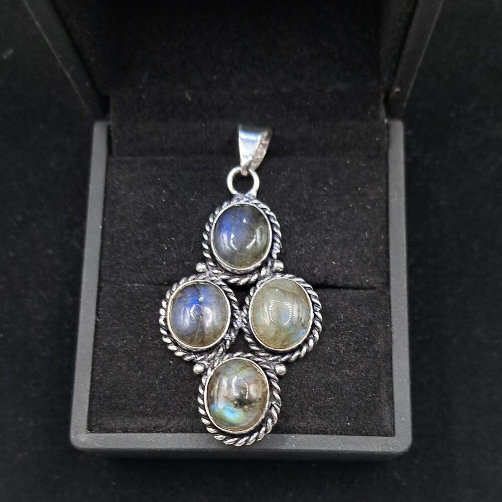 Fiery Flashy Laradorite 925 Silver Plated Pendant, 2.2"